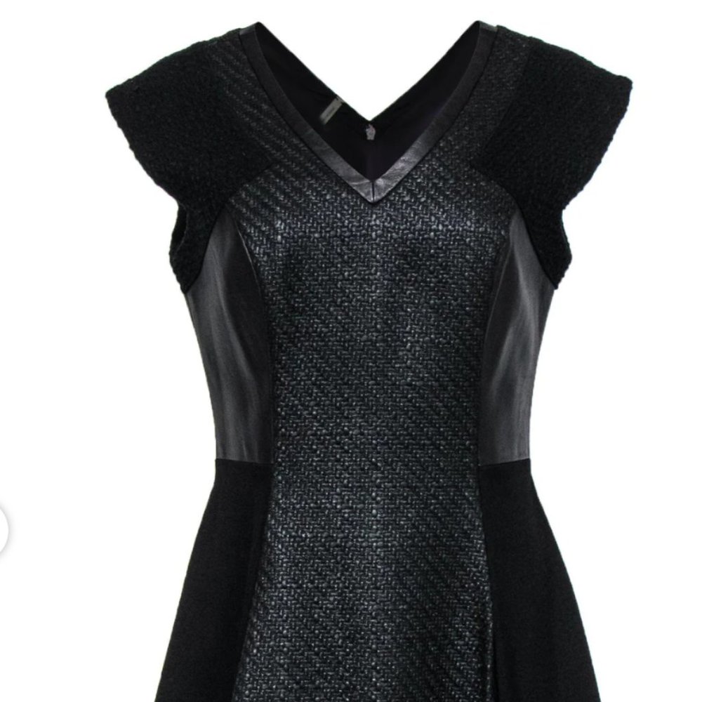Rebecca Taylor - Black Coated Tweed & Leather Flared Dress Sz 8 - NEVER WORN!